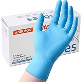 ANBOSON 6 mil Disposable Nitrile Gloves, Heavy Duty Disposable Glove, Cooking Gloves, Latex Free, Powder Free (Blue of 100, Large)