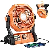 BINUYASHA Camping Fan With 8 Speeds, 10000mAh Battery Operated Fan With LED Lantern, Outdoor Portable Fans For Camping With Remote, Timing, Hook