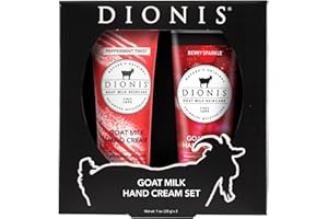 Dionis Goat Milk Skincare Hand Cream Set of 2 - Cruelty Free, Paraben Free Travel Size Moisturizer Duo, Peppermint Twist & Berry Sparkle Scented 1oz Mini Lotions For Dry Hands in a Gift Box