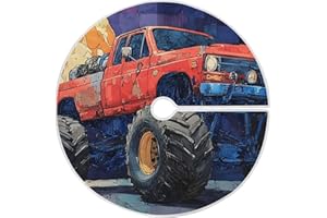 YMGQYJ Christmas Tree Skirt Painting Monster Truck Print, 35 inches Xmas Tree Mat for Home Decoration 1 Pack