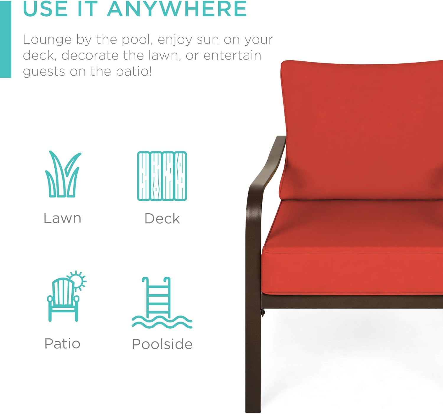 Best Choice Products 4-Piece Cushioned Patio Furniture Conversation Set w/Loveseat, 2 Chairs, Coffee Table - Red: Garden & Outdoor