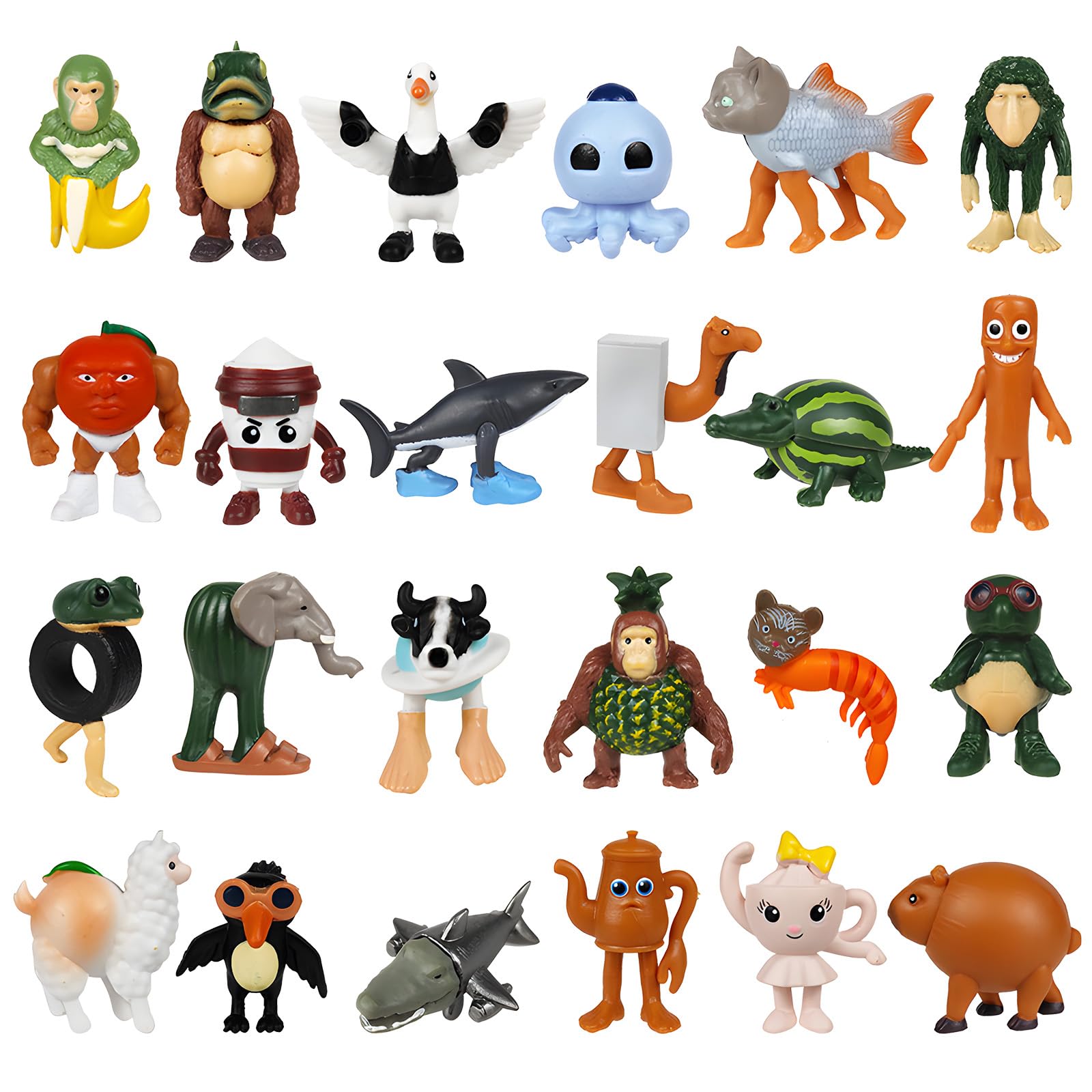 yumcute 24PCS Brain-ro Action Figures Set,Tung-Tung Sahur Figure Toy, 3D Shark Tralalero Tralala Desk Decor Small Collectible Figurines Desk Toys for Kids Adults Home Desk Decor