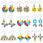 AUGSUN Autism Awareness Earrings for Women, 9 Pairs of Puzzle Design Lightweight Dangle Earrings Jigsaw Alloy Earrings for Advocacy Awareness