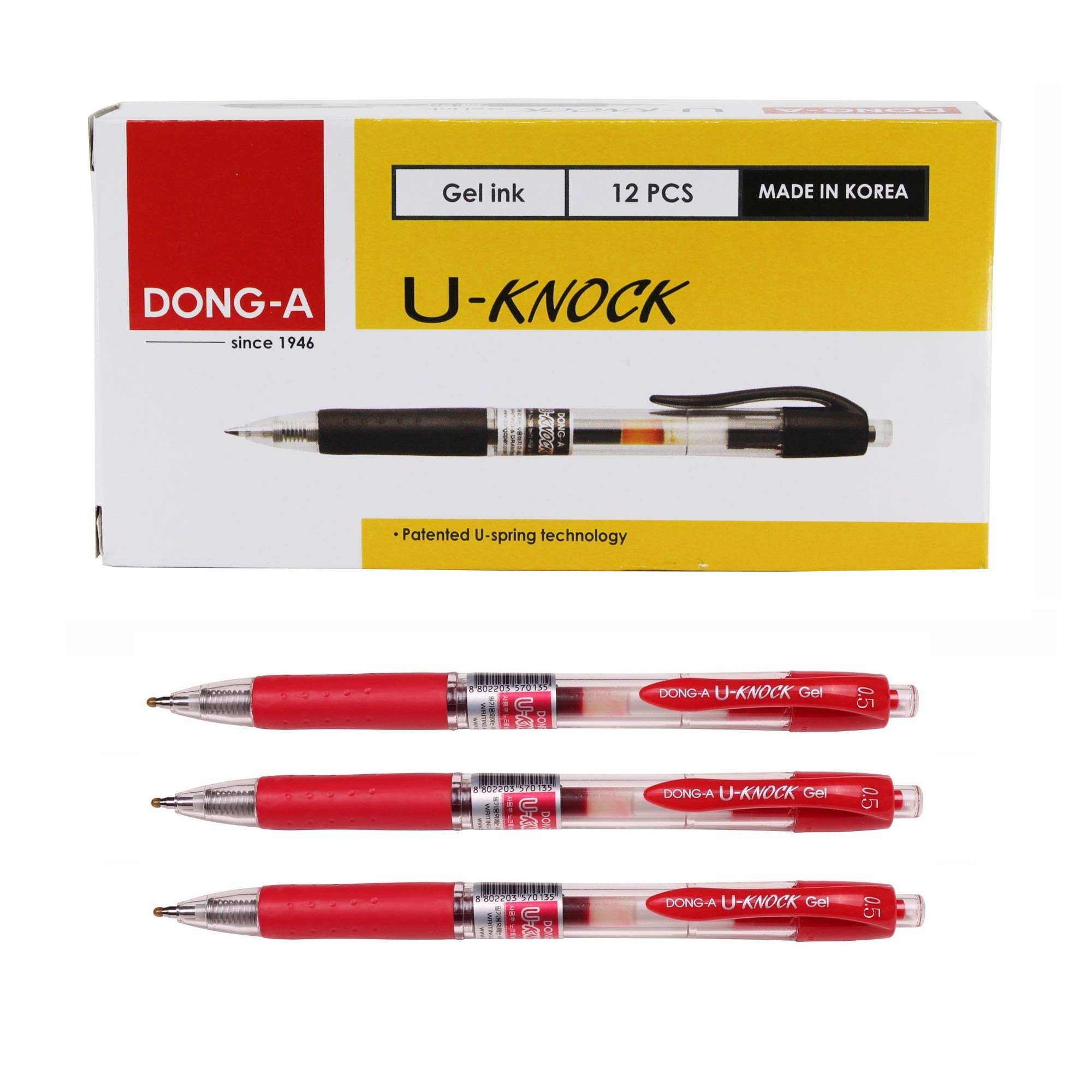 Dong-A U-Knock Gel Ink Ballpoint Pen U-Spring Technology 0.5mm (1 Dozen) - Red