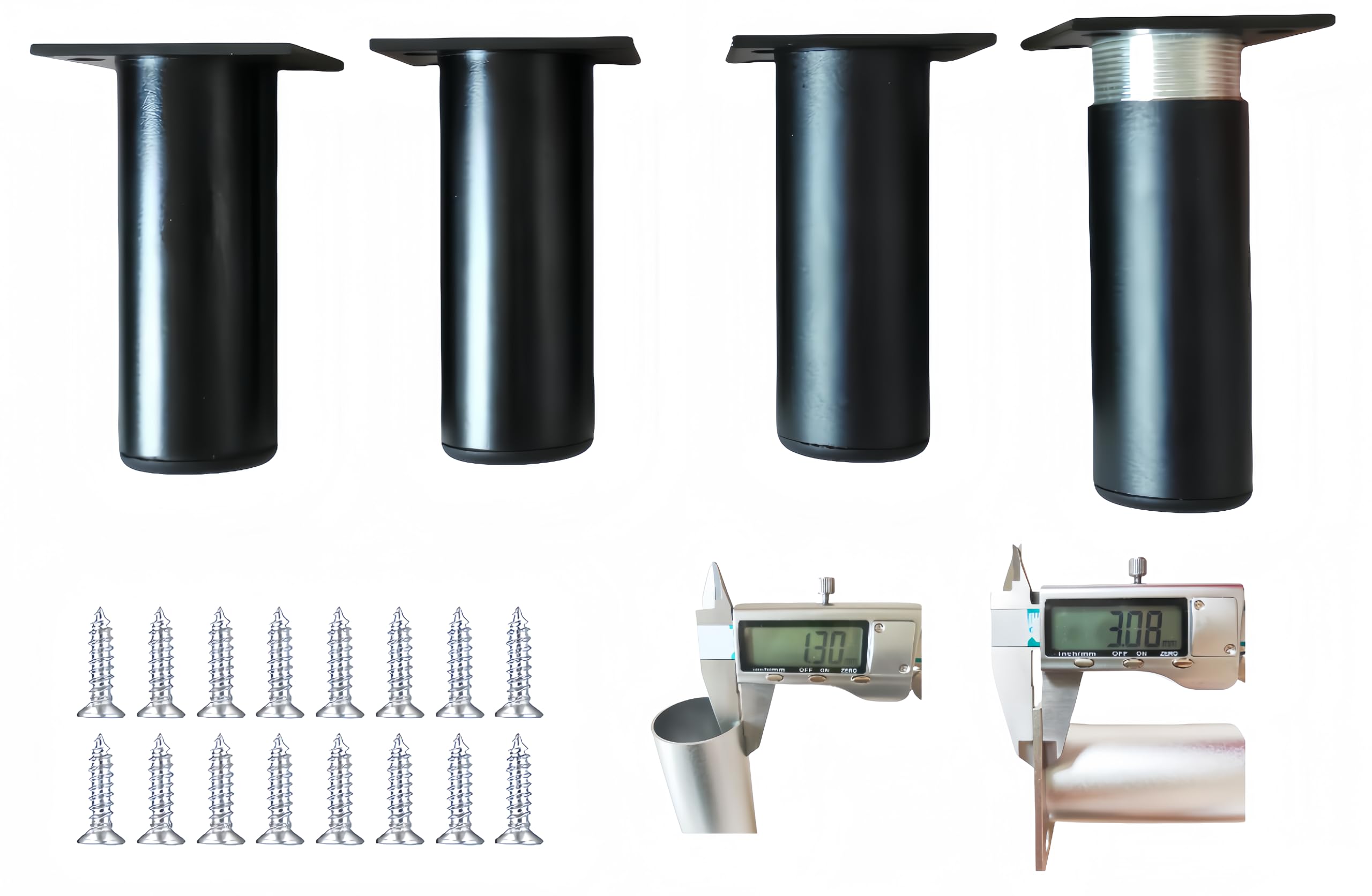 PUTOAHAO 4 Adjustable Furniture Feet, Cabinet Legs, Aluminium Alloy (Diameter 38 mm), Furniture Foot Height Adjustable (0-15 mm), Thick Pipe Wall, Furniture Foot for TV Cabinet, Bathroom, Kitchen, DIY