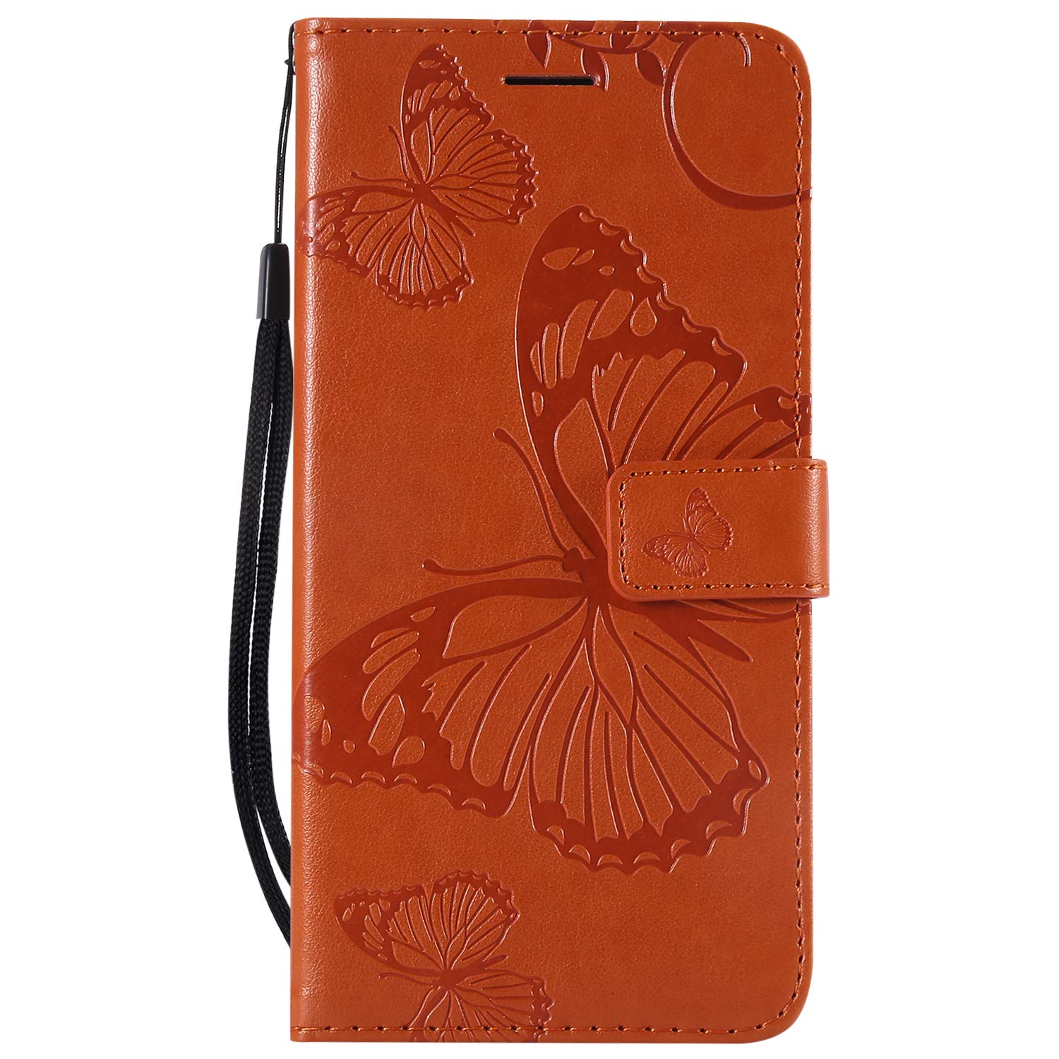 Thoankj Samsung Galaxy A40 2019 Case, PU Leather Flip Notebook Wallet Case Butterfly Embossed with Kickstand Credit Card Slot Holder TPU Bumper Folio Protective Cover for Samsung Galaxy A40 Orange