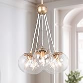 KSANA Gold Chandelier for Dining Room, 5 Light Modern Chandelier Light Fixtures with Globe Clear Glass Hanging Chandeliers fo