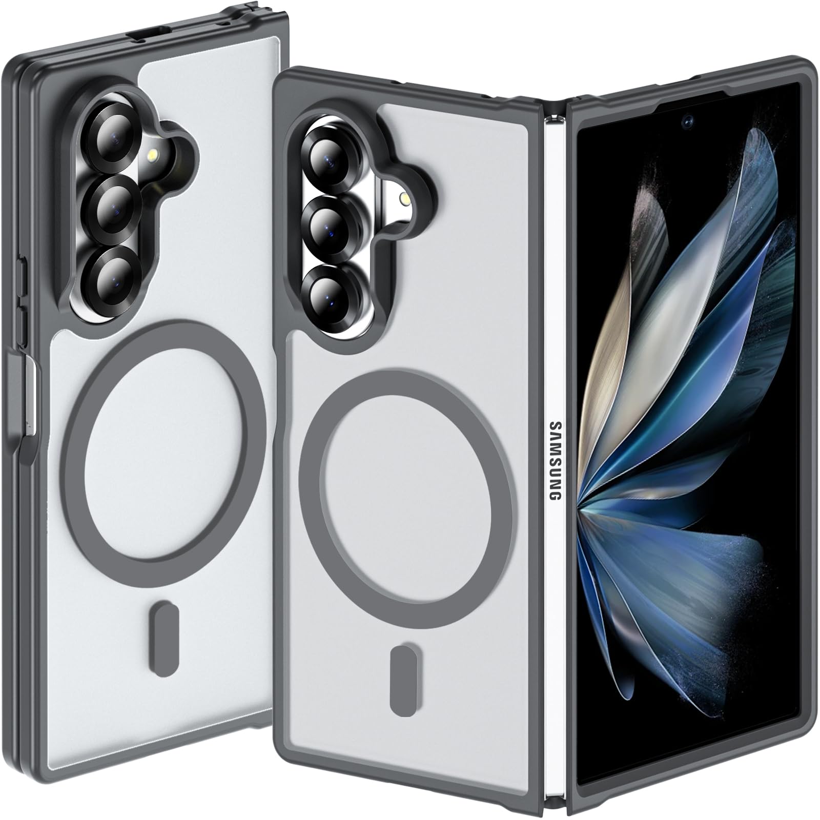 Photo 1 of Hensinple for Samsung Galaxy Z Fold 7 Case Magnetic,Z Fold 7 Case [Compatible with MagSafe] Translucent Matte Military Grade Drop Proof Protection Shockproof Hard PC Rugged Phone Cover(Gray)