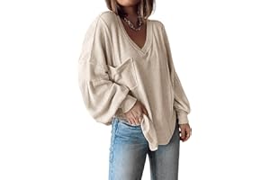 BTFBM Womens Fall Fashion 2025 Long Sleeve Shirts Casual V Neck Ribbed Knit Blouses Pullover Trendy Loose Fit Tunic Tops