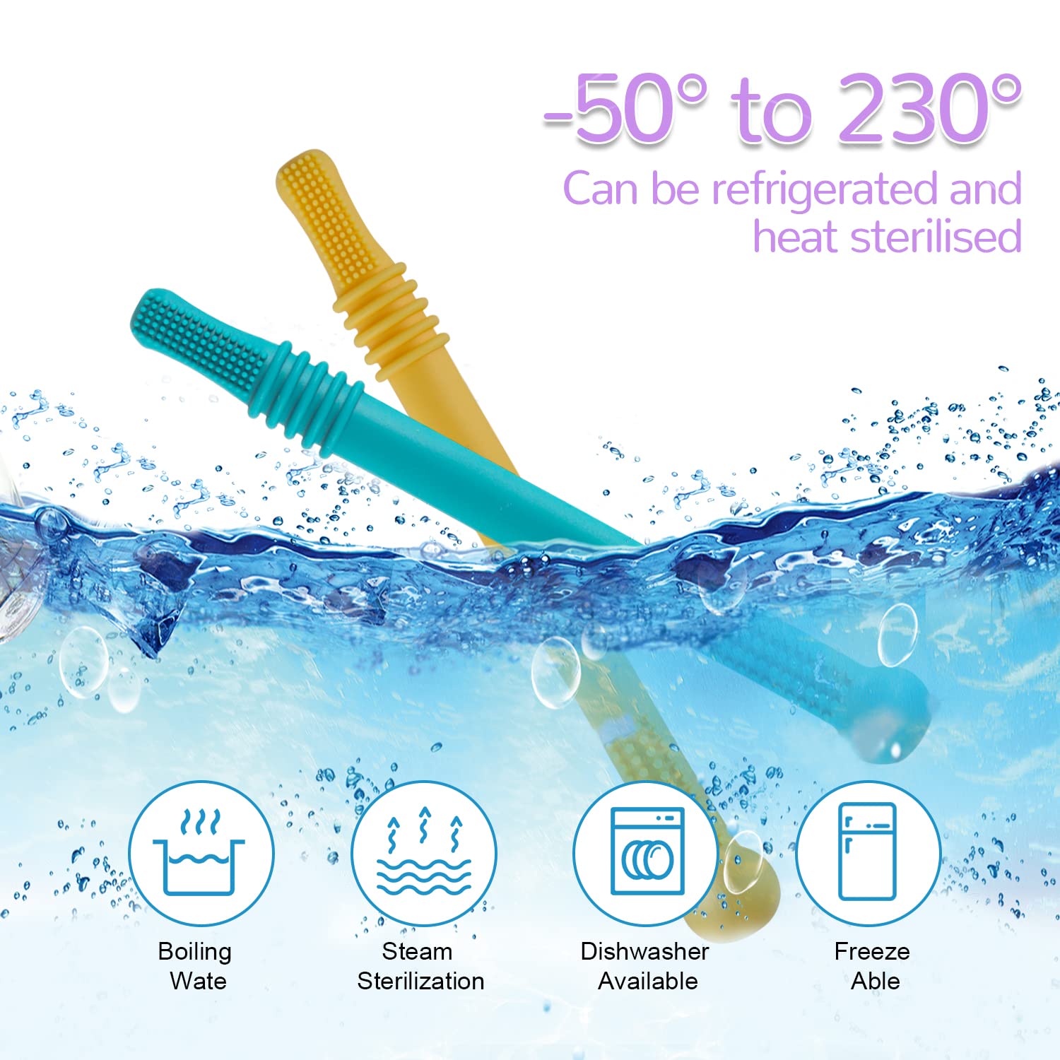 Yinghezu Hollow Teether Tubes, 6 Pack Chew Straw Toy for Infant Toddlers Silicone Teething Toys for Babies, 0-6 Months 6-12 Months BPA Free/Freezable/Dishwasher and Refrigerator Safe