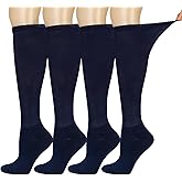 Bamboo Rayon Knee High Diabetic Socks for Men & Women 4 Packs, Soft No-Binding Cushioned Sole Seamless Diabetic Socks