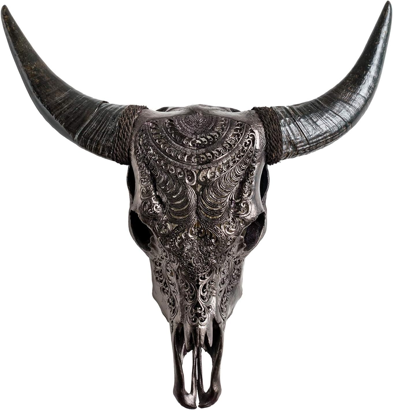 25'' Real Cow Skull with Horns & Carving by
