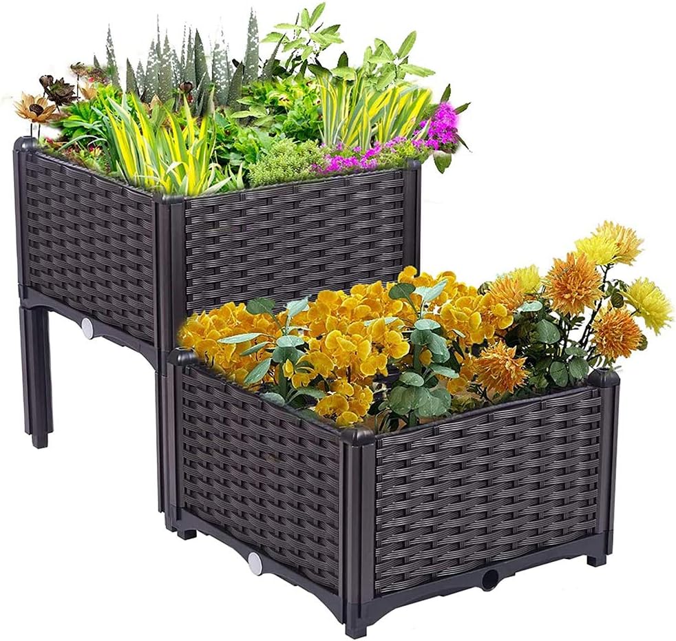 2 Tier Elevated Planting Box, Raised Garden Bed Kit with Legs, Plastic