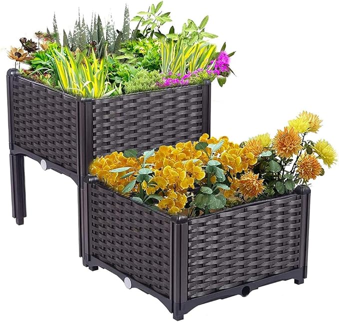 2 Tier Elevated Planting Box, Raised Garden Bed Kit with