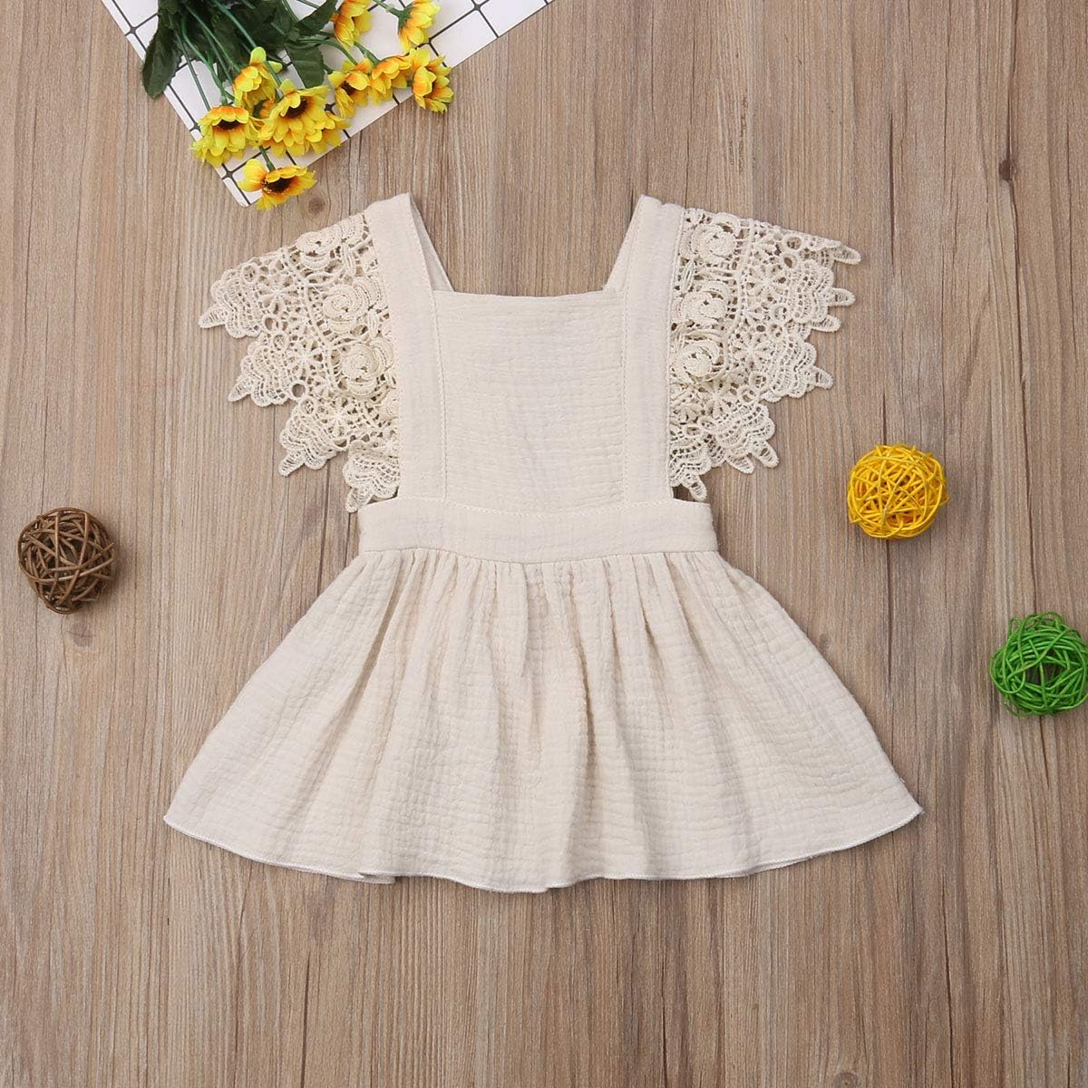 Toddler Baby Girl Infant Comfy Cotton Linen Lace Princess Overall Dress Sundress: Clothing