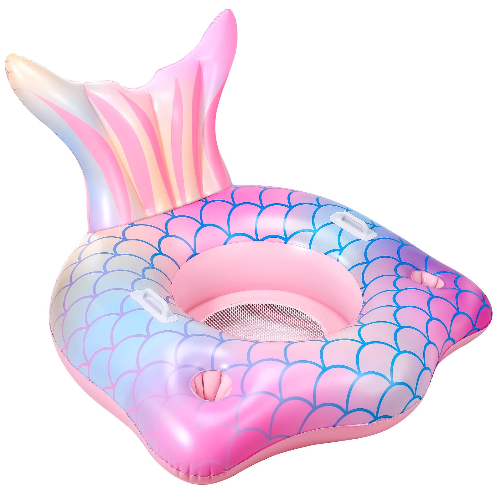 Photo 1 of Premium Thickened Mermaid Pool Float for Kids & Adults - Large Inflatable Mermaid Tail Lounge Raft with Cup Holders, Backrest, Mesh Bottom and Handles Summer Water Fun Beach Party Swimming Pool Toys