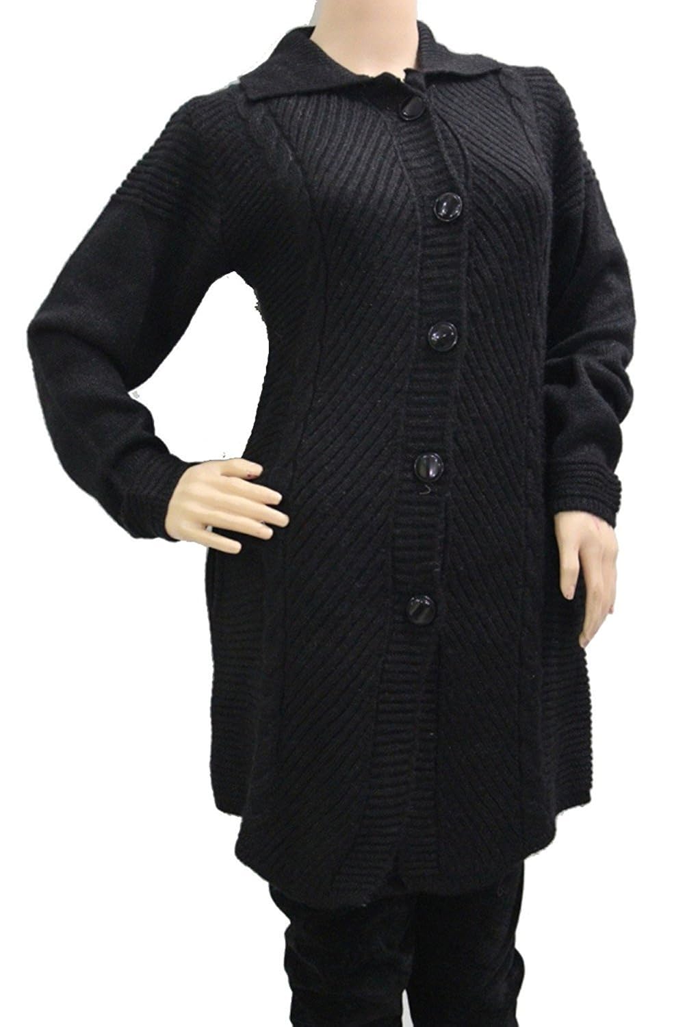 matelco women's woollen cardigan with collars (black, free size)