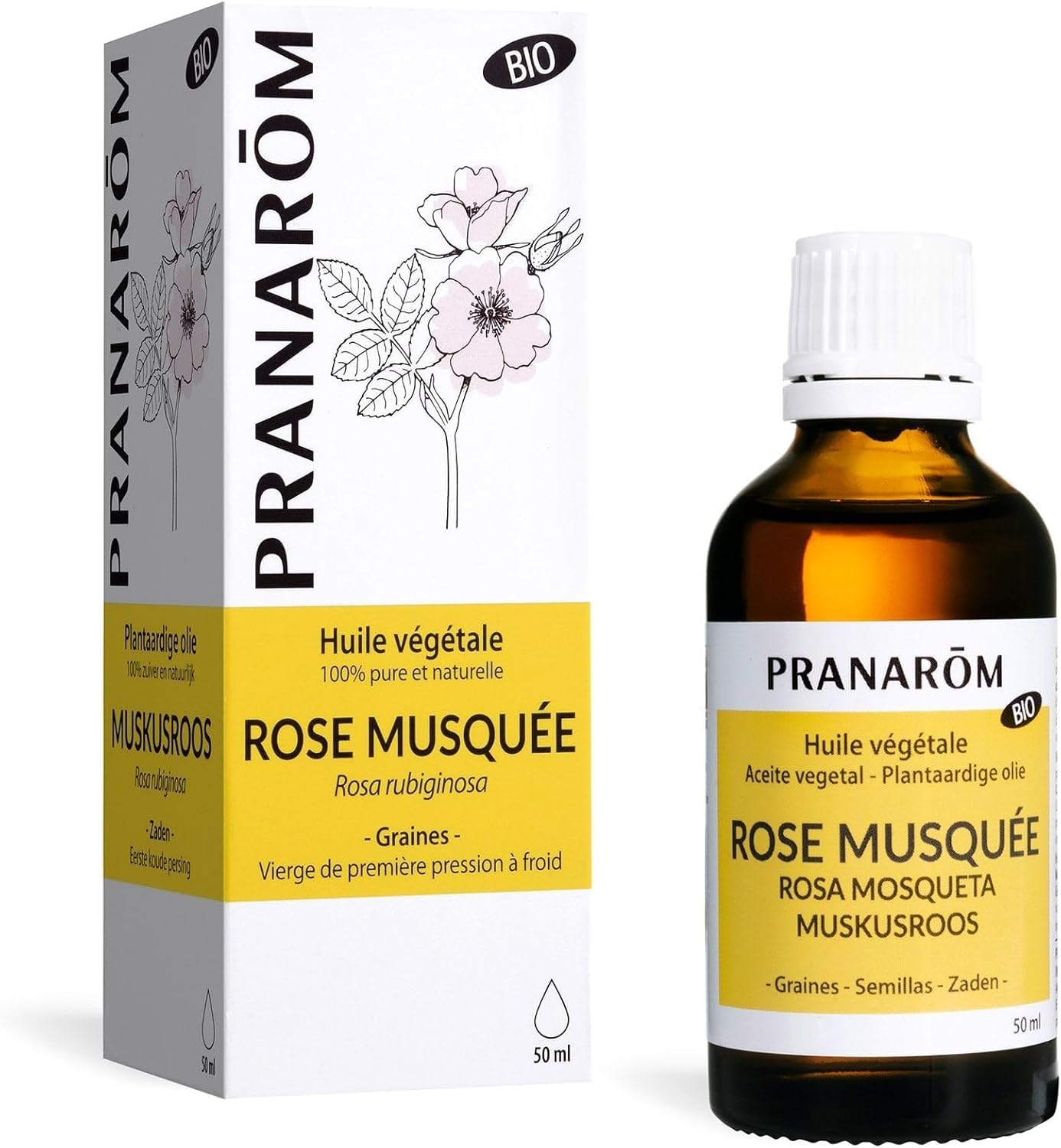 PRANAROM - Organic Rosehip - Vegetable Oil - Skin Beauty - Anti-Aging - Rich in Omega 3, 6, 9-50ml