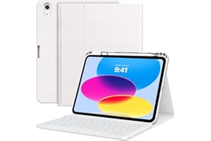 MoKo Keyboard Case for iPad 10th Generation Case with Keyboard, iPad 10th Generation Keyboard with Pencil Holder, Multi-Angle Detachable Bluetooth Keyboard for iPad 10th Generation, White