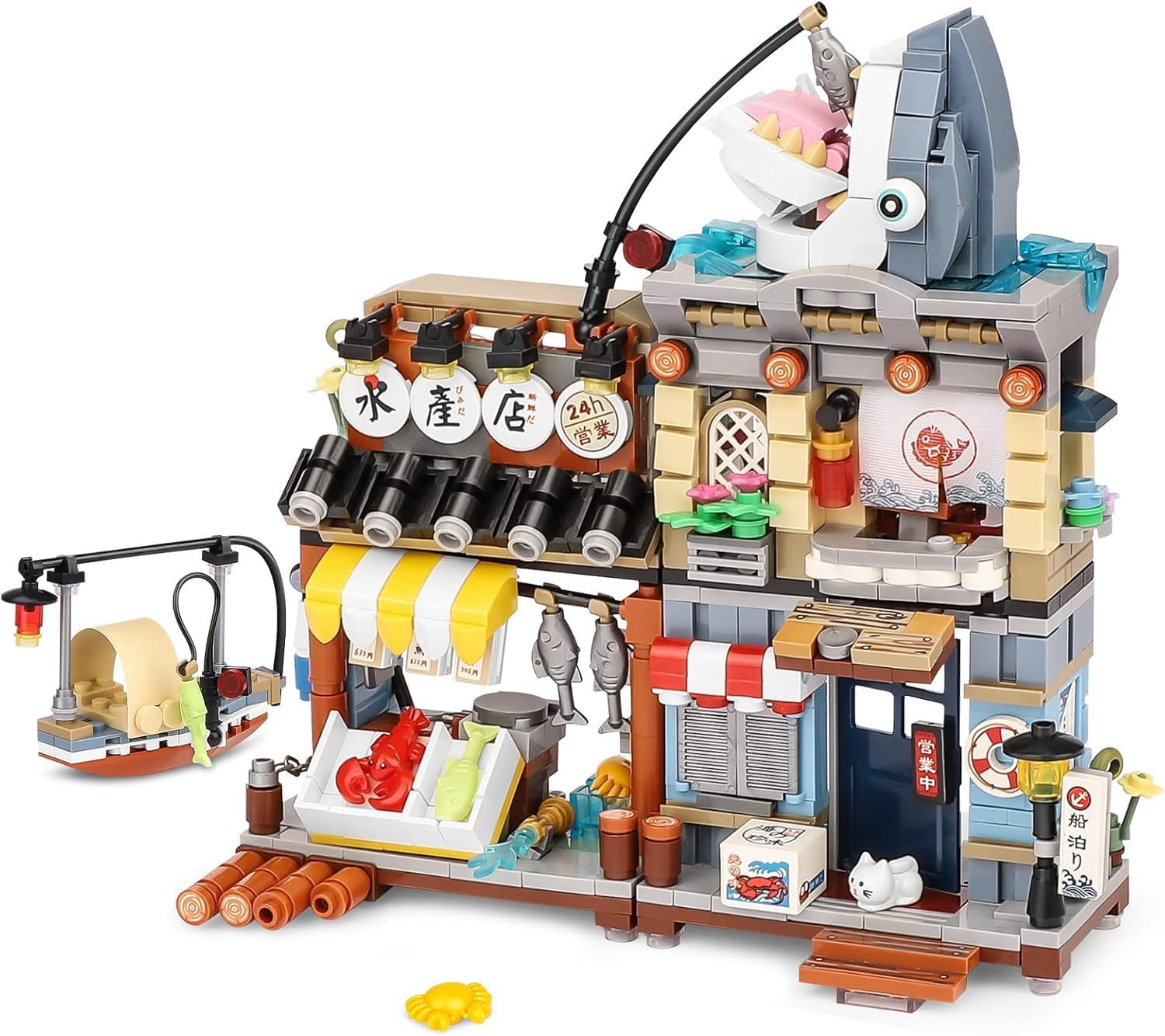 QLT Street View Seafood Store Mini Building Blocks, MOC Creative Building Toys Cute Animals Building Set for 14+, Simulation Architecture Construction Toy, Gift Idea for Adults (790 PCS)