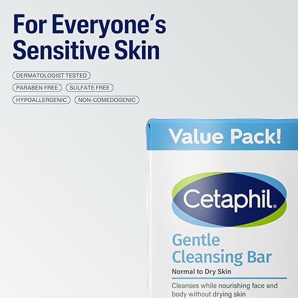 CETAPHIL GENTLE CLEANSING BAR, 4.5 OZ BAR (PACK OF 6), NOURISHING CLEANSING BAR FOR DRY, SENSITIVE SKIN, NON-COMEDOGENIC, (PACKAGING MAY VARY)