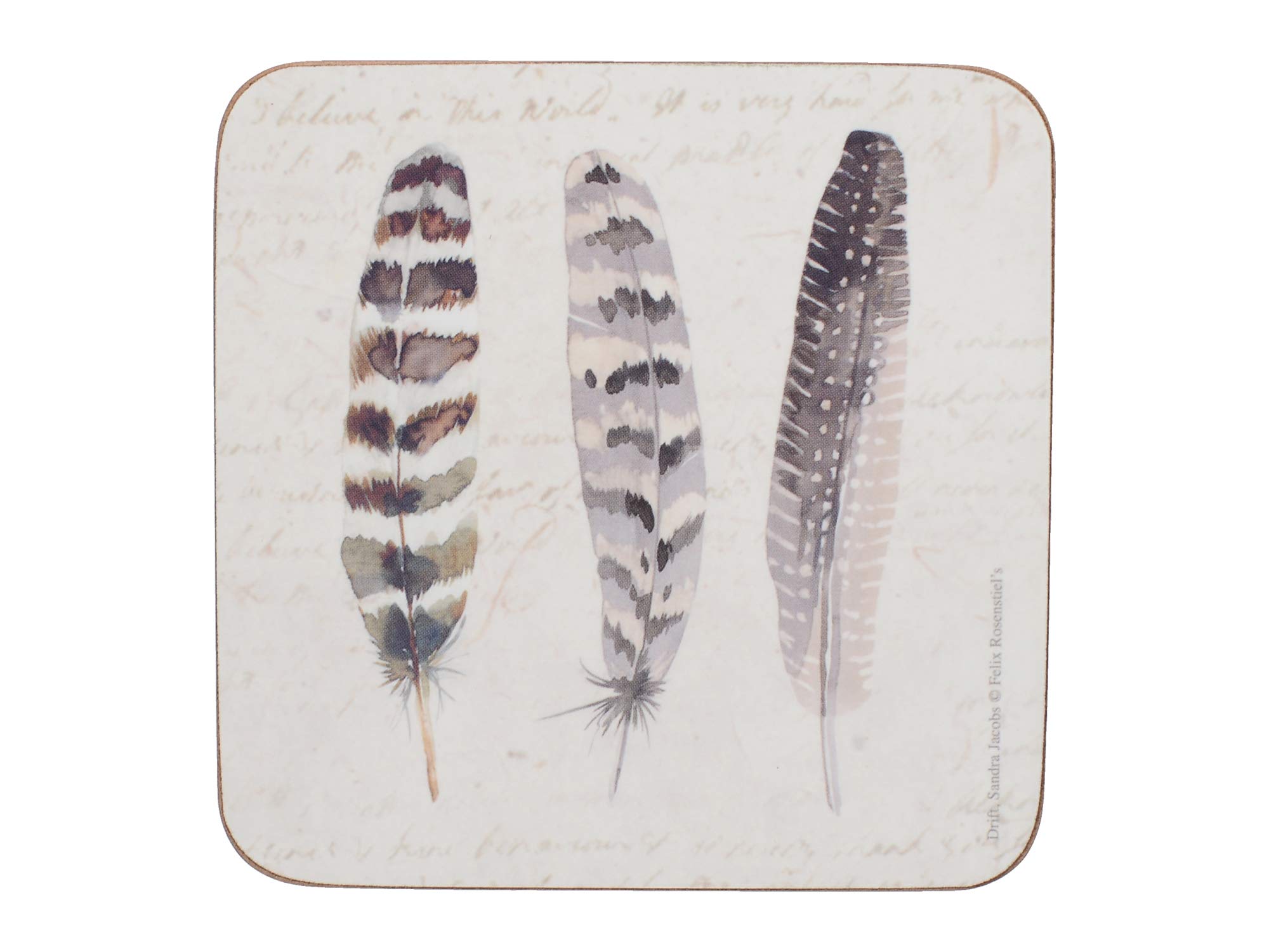 Creative Tops Cork Backed Coasters Set with Printed 'Feather' Design, Multicolor