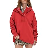 Locachy Womens Oversized Sweatshirt Hoodies Button Henley Neck Pullover Tops Fashion Outfits Clothes