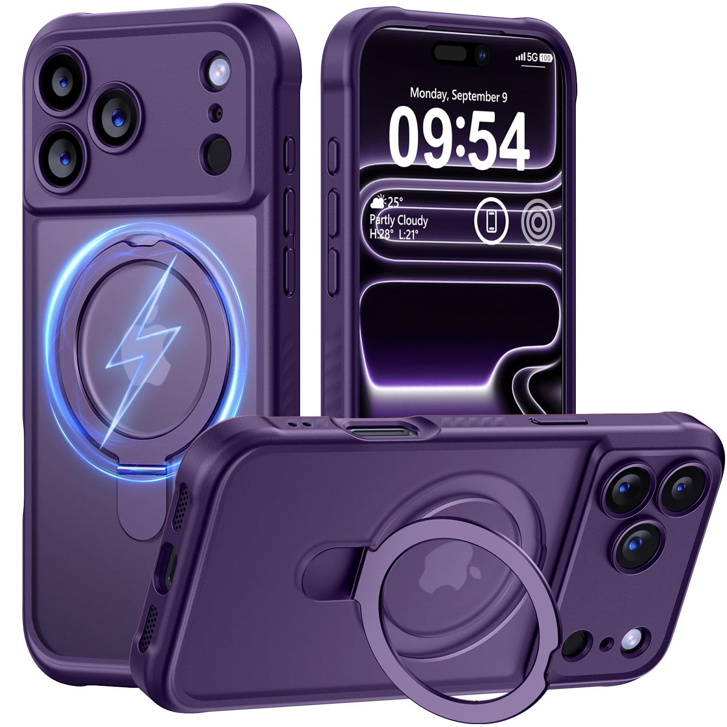Photo 1 of MOCCA Design for iPhone 17 Pro Max Case, Compatible with Magsafe [Premium Invisible Magnetic Ring Stand] [Military Drop Protection] Full Camera Guard Translucent Matte Slim Phone Cover,Deep Purple