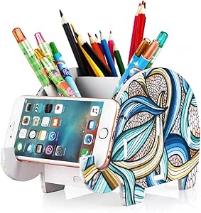 COOLBROS Elephant Pencil Holder With Phone Holder Desk Organizer Desktop Pen Pencil Mobile Phone Bracket Stand Storage Pot Holder Container Stationery Box Organizer (Indian elephan)
