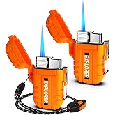 Waterproof Butane Torch Lighter Refillable Windproof Jet Flame Lighters for Fireplace Fireworks Grill Camping BBQ Lighter Gift for Man,2 Pack (Without Gas) (Orange+Orange)