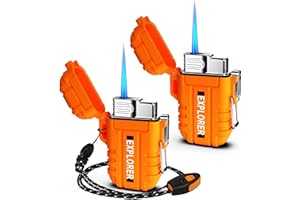 JAERDHS Waterproof Butane Torch Lighter Refillable Windproof Jet Flame Lighters for Fireplace Fireworks Grill Camping BBQ Lighter Gift for Man,2 Pack (Without Gas) (Orange+Orange)
