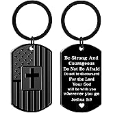 Qibote Christian Gifts for Men Boys, Dog Tag Cross Bible Verse Keychain Gifts for Easter Christmas Birthday