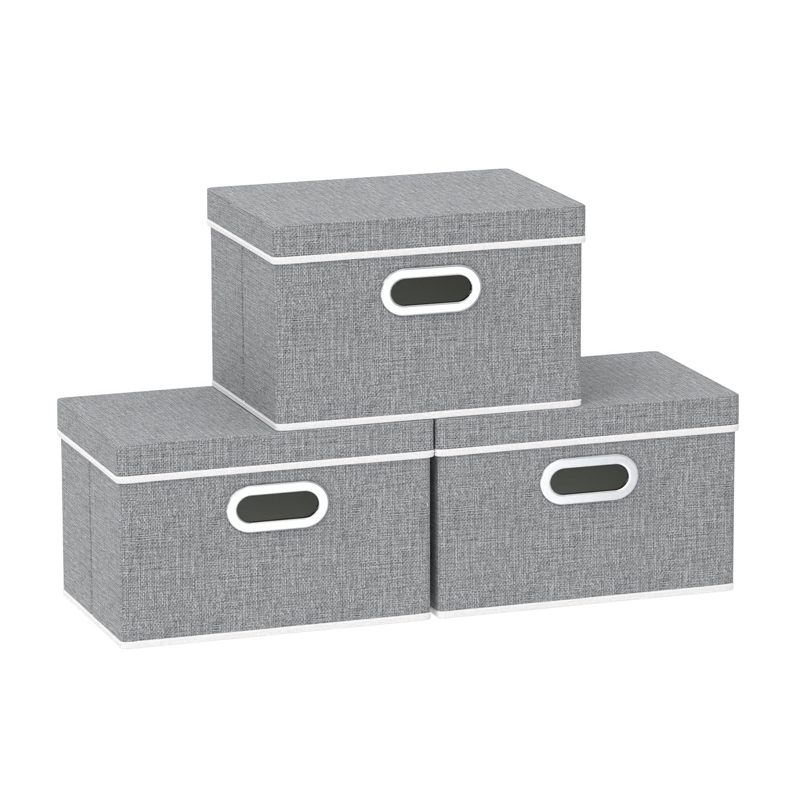 Yawinhe Storage Box with Lids 3 Pack, Collapsible Clothing Shelf Basket, for Organizing Clothes, 32x23x20cm, Grey, SNK023G-3