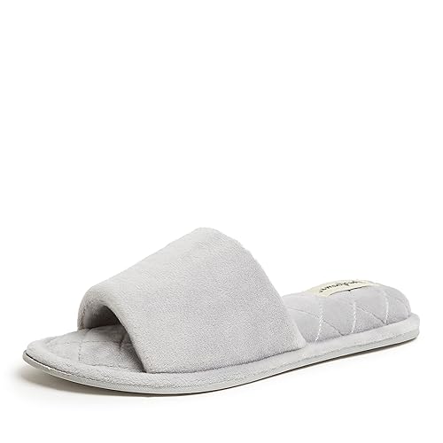 Dearfoams Women's Beatrice Velour Slide Slipper, Sleet, X-Large