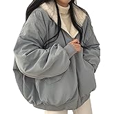 Antinson Womens Fleece Lined Jacket Reversible Zip Up Fuzzy Faux Fur Hoodie Oversized Warm Sweatshirt