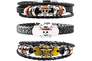 Nuahyaz 3Pcs Anime Leather Bracelets, Skull Punk Alloy Cuff Wristband