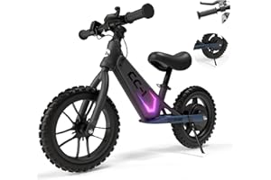 elecorange CC-1 Electric Balance Bike for Kids, 12'' Off-Road Tires, Magnesium Frame, 200w Motor, Rainbow Neon Light, Adjustable Height, 7.5/11mph, 6.2 Miles, Electric Bike for Kids, Ages 3-5