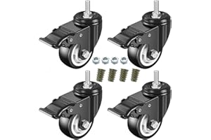 DICASAL 3 Inch Stem Casters Swivel Stem Mount Industrial Castors with Imperial Size Thread 3/8"-16x1" Safety Dual Locking Wheels PU Foam No Noise Wheel for Workbench Furniture DIY Carts