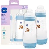 MAM 11oz Easy Start Anti-Colic+ Vented Baby Bottle, 4+ Months, 2 Pack, Boy | Fast Flow Breastfeeding-Like-Nipple, Dual Anti-Colic Bottle Reduces Gas &amp; Reflux, Easy To Clean, BPA Free, Made In Europe