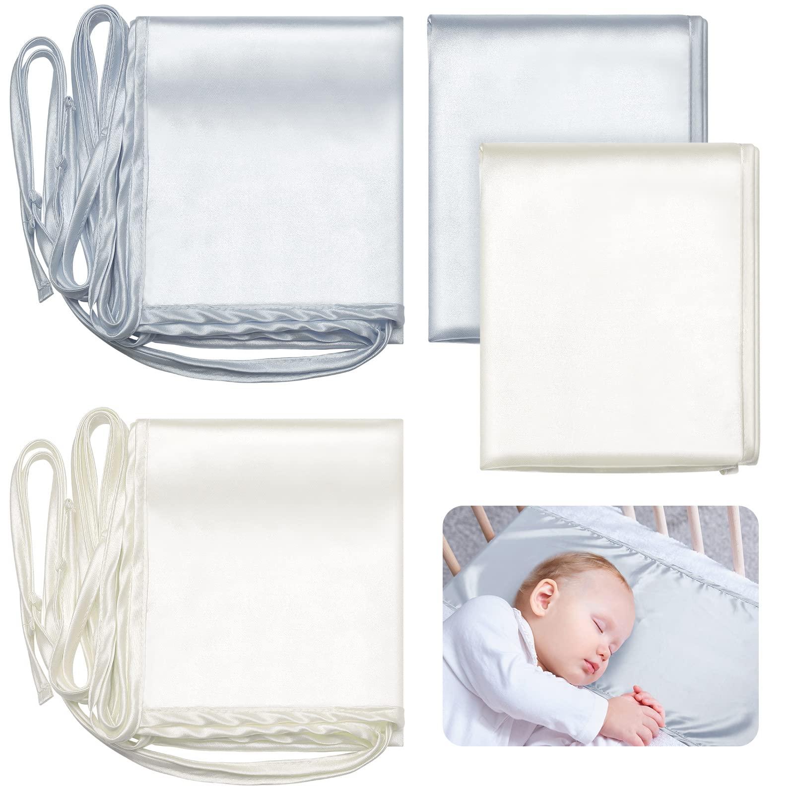 Photo 1 of Hosuly 2 Pcs Satin Bassinet Sheet Baby Hair Soft Silk Feeling Sheet Baby Bassinet for Rectangle Cradle Pad Mattress Boys Girls Newborn Infant(Gray and White)