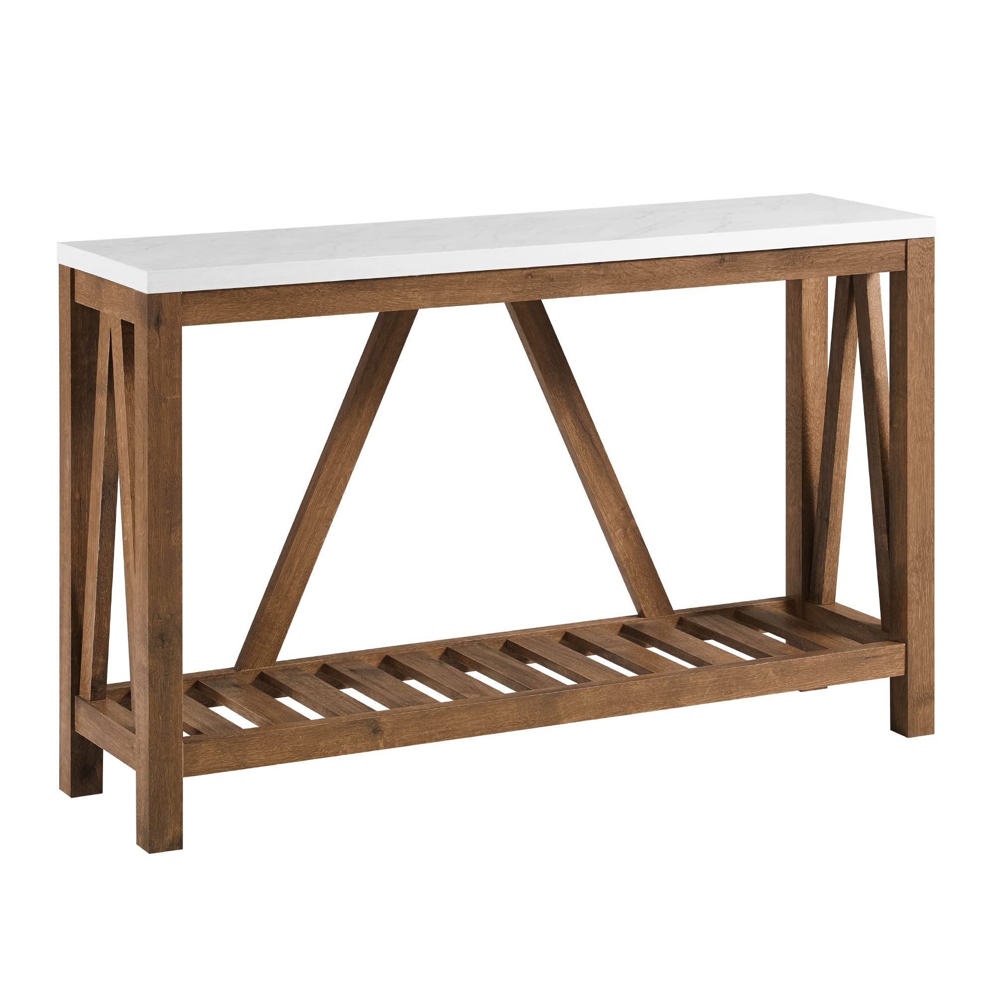 Walker Edison Modern Farmhouse Accent Entryway / Living Room End Table, 52 Inch, Color-Marble and Walnut Image