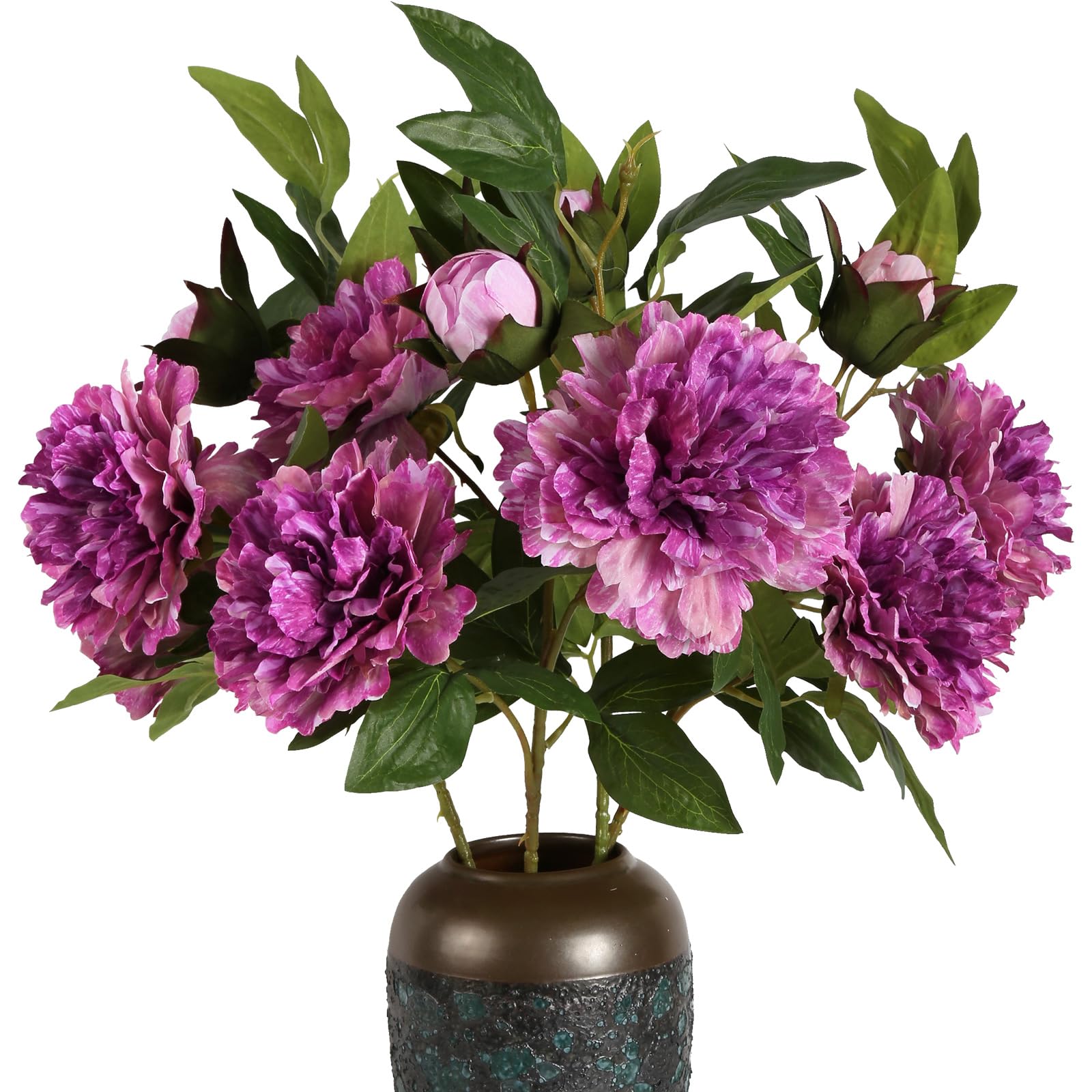 Photo 1 of Fqueelvys 4 Pcs Purple Peonies Artificial Flowers 6" Big Fake Peonies with 27" Long Stem for Tall Vases Faux Peonies Silk Flowers for Wedding Table Centerpieces Home Decor Floral Arrangements (Purple)