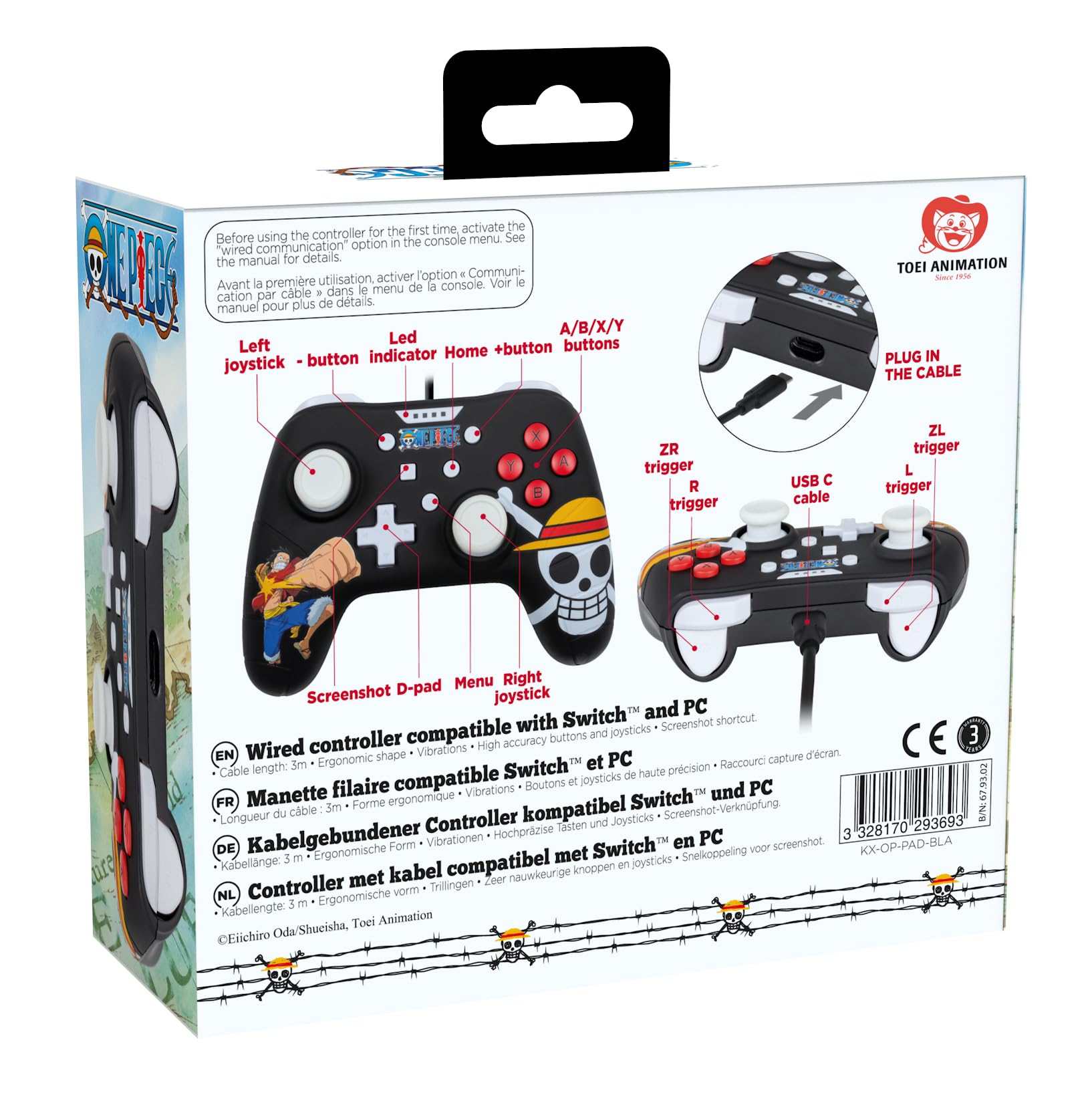 Konix One Piece Wired Controller für Nintendo Switch, Switch 2 und PC - Vibrationsfunktion - 3 m Kabel - Luffy-Motiv - Schwarz 6