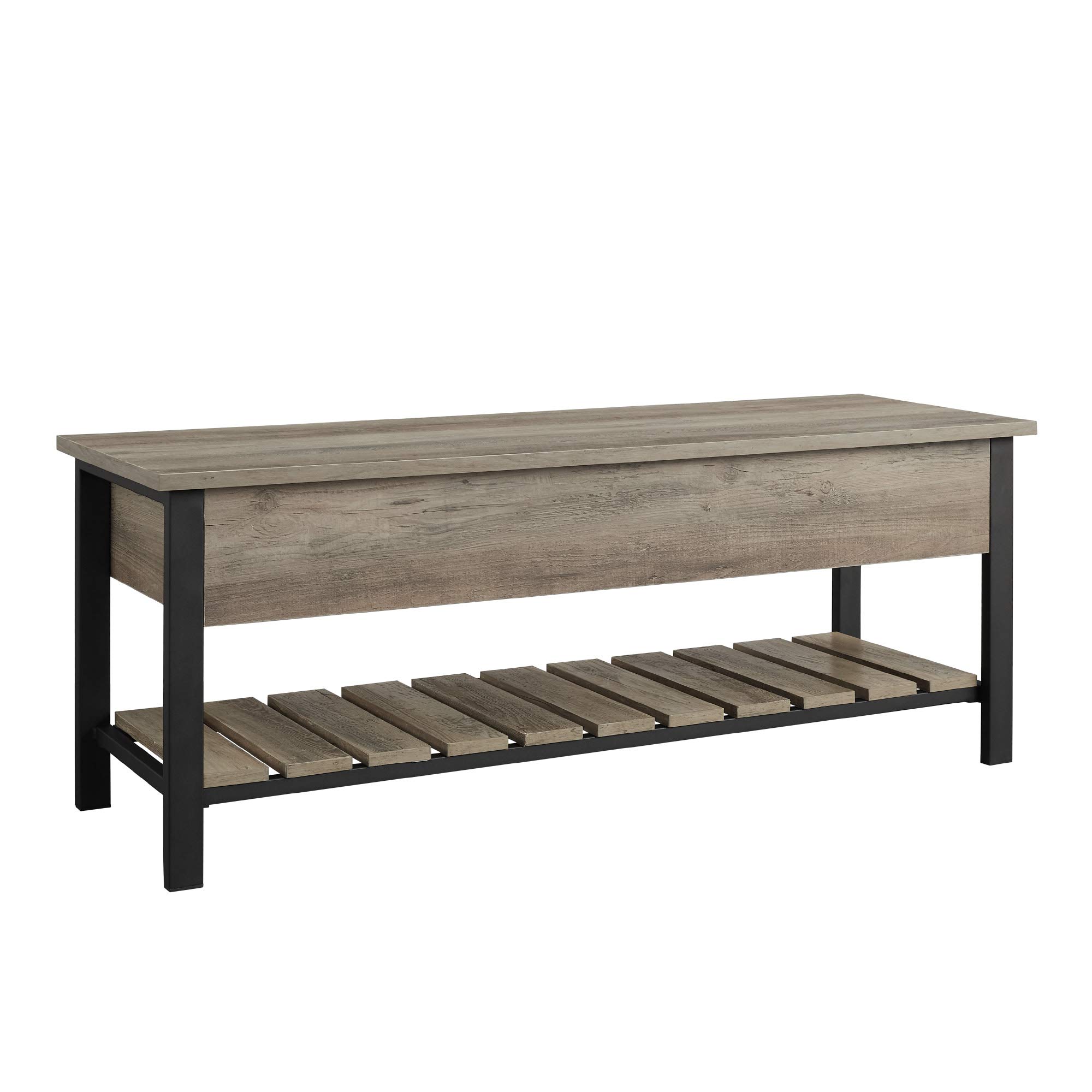Walker Edison Julian Rustic Farmhouse Lift Top Entry Bench with Bottom Rack, 48 Inch, Grey Image