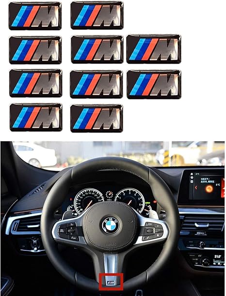 Amazon プレミアムm Tecスポーツバッジステッカーエンブレム 10個入り Bmw M1 M2 M3 M4 M5 M6シリーズリムホイールとハンドルダッシュボード用 エンブレム 車 バイク