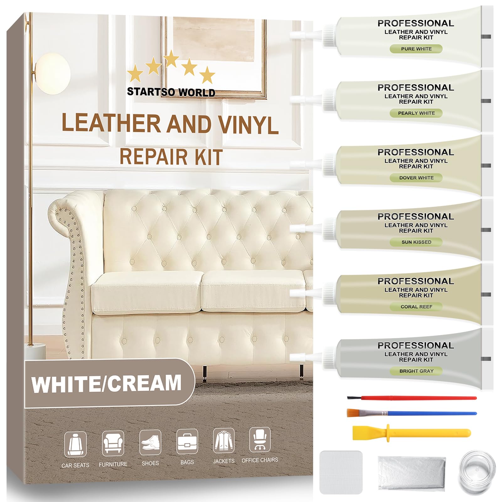 Photo 1 of STARTSO WORLD Cream Leather Repair Kit for Furniture, Leather & Vinyl Repair kit for Car Interior, Couches, Car Seat, Jacket, Sofa, Boat or and Purse, Restores Faux, Artificial, Genuine Pleather