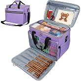 Anitor Large Crochet Bag Knitting Bag Yarn Storage Tote, Yarn Bag, Purple | Clear Top Lid, Unfinished Project Compartment, 6 Yarn Hole, Yarn Storage Hold Knitting Needle, Crochet Hook, Yarn, (Bag Only)