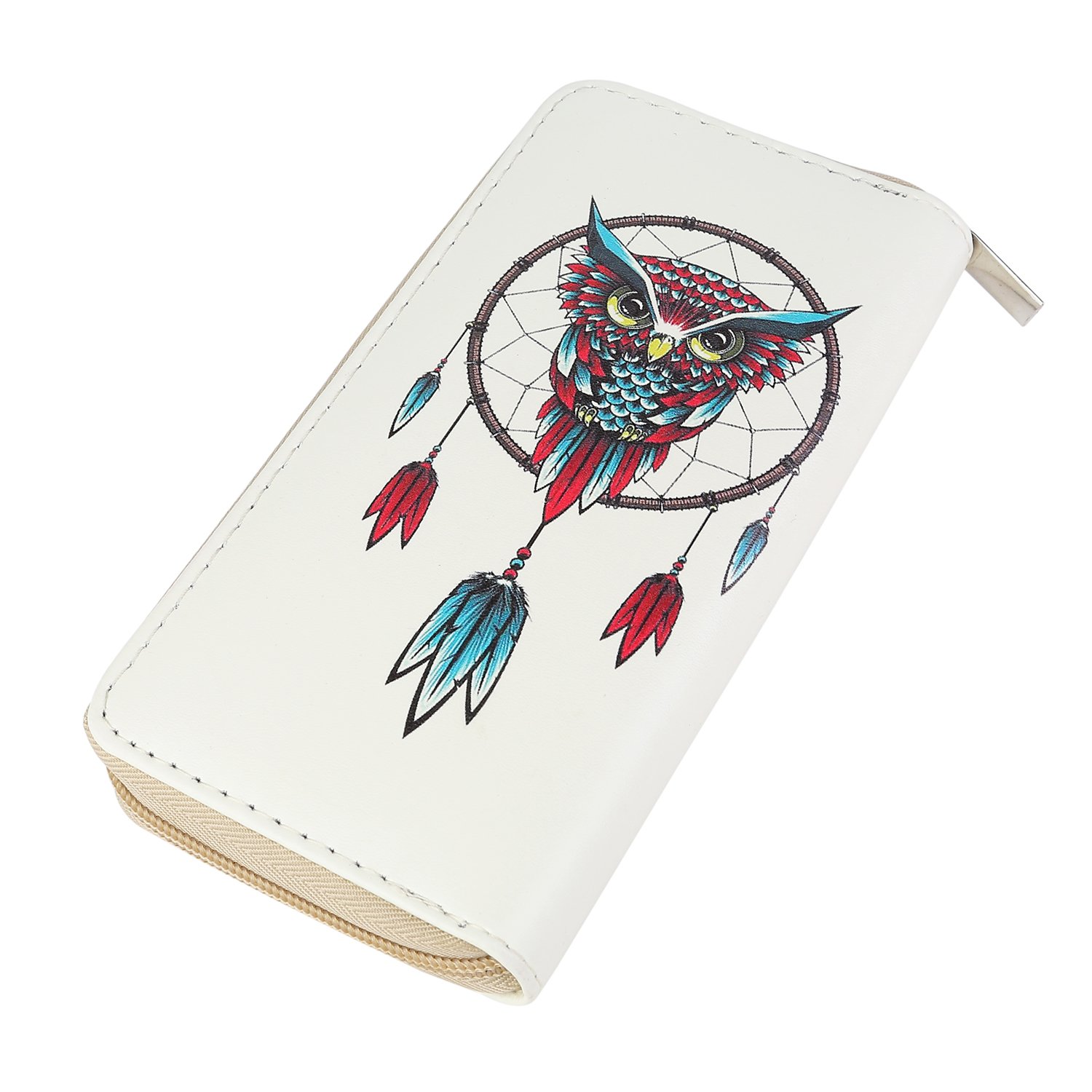 DonDon Women’s Purse Owl Dreamcatcher Beige Red Blue