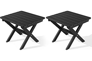 SERWALL Folding Outdoor Side Table Set of 2, Portable Adirondack Side Table, Black
