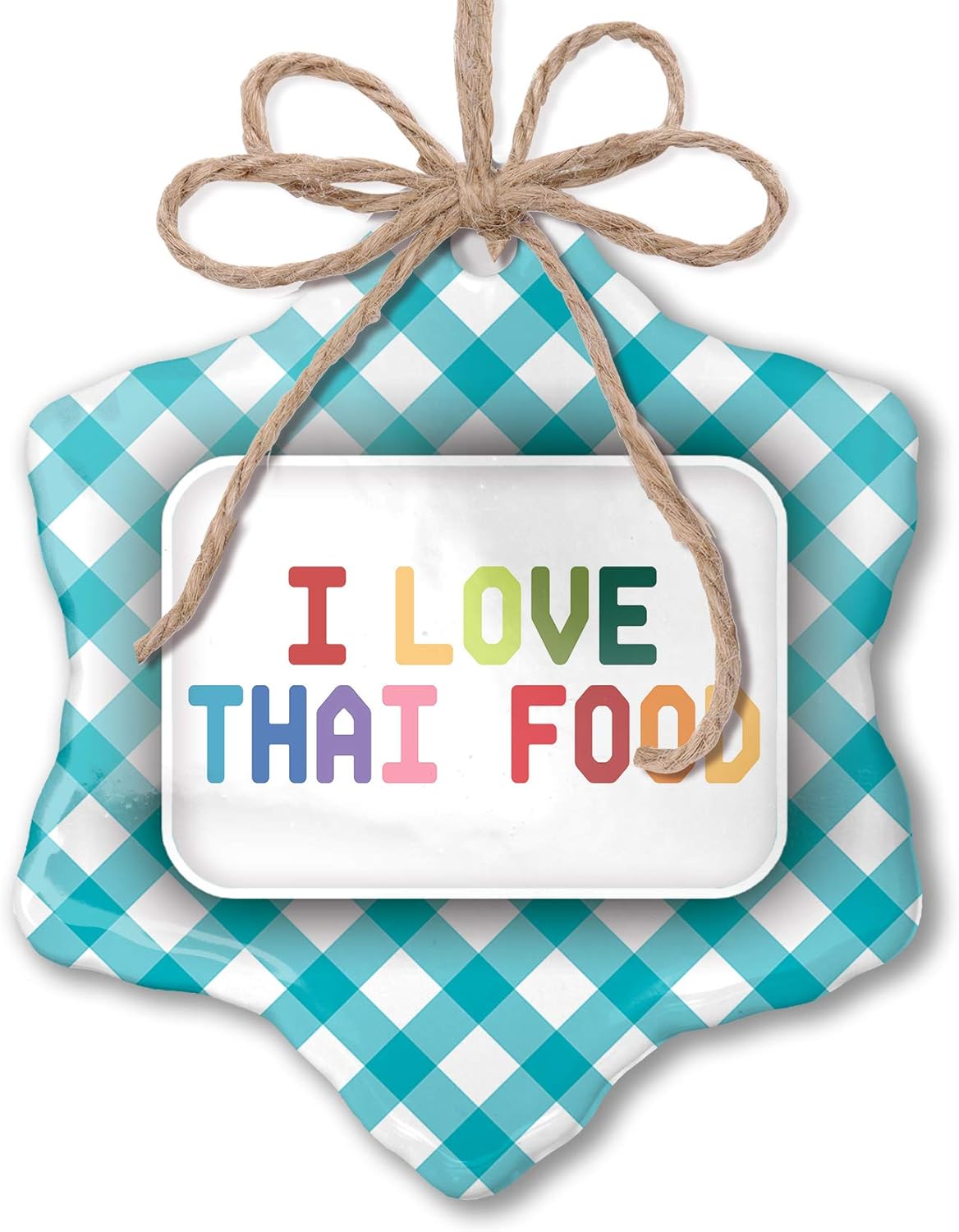 NEONBLOND Christmas Ornament I Love Thai Food,Colorful Blue Teal Turquoise Plaid